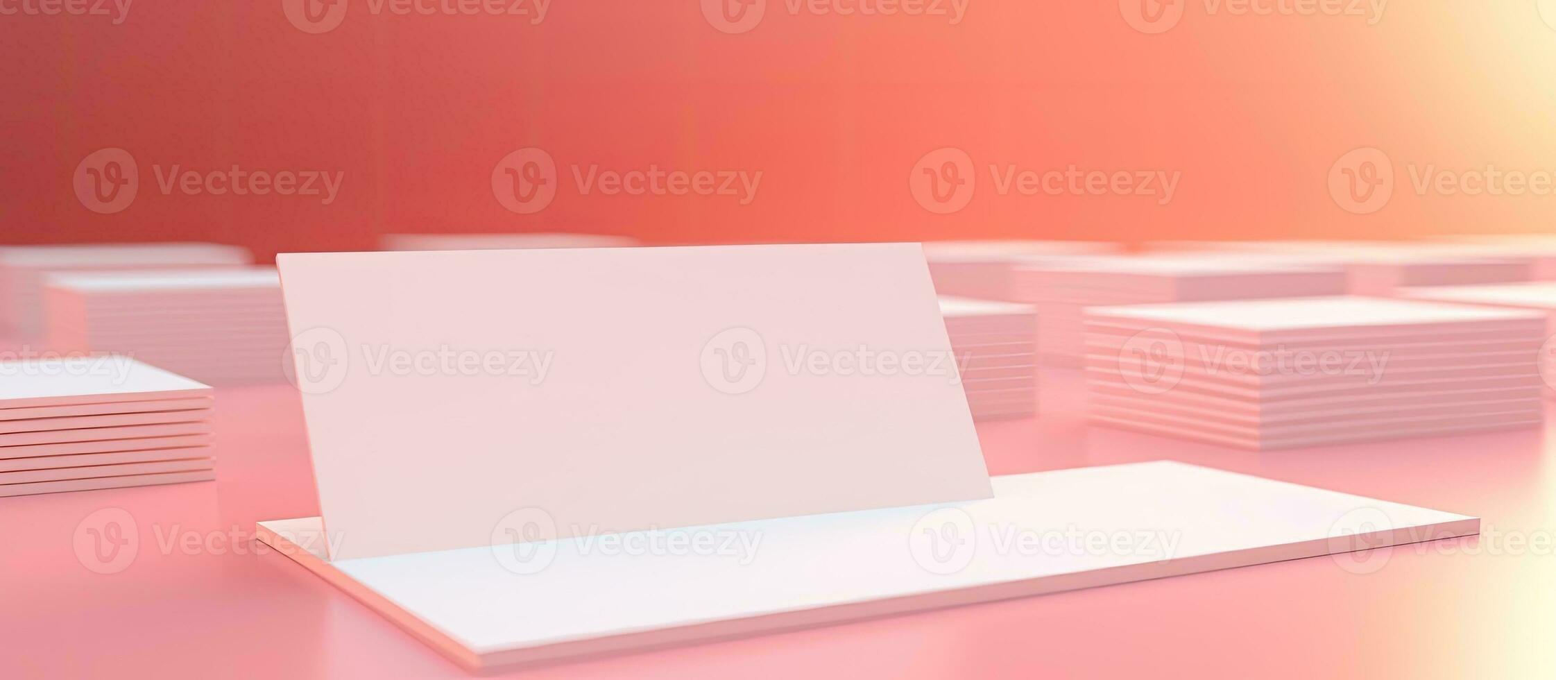 White business cards with an area for writing on a pink background. Concept of business, business photo