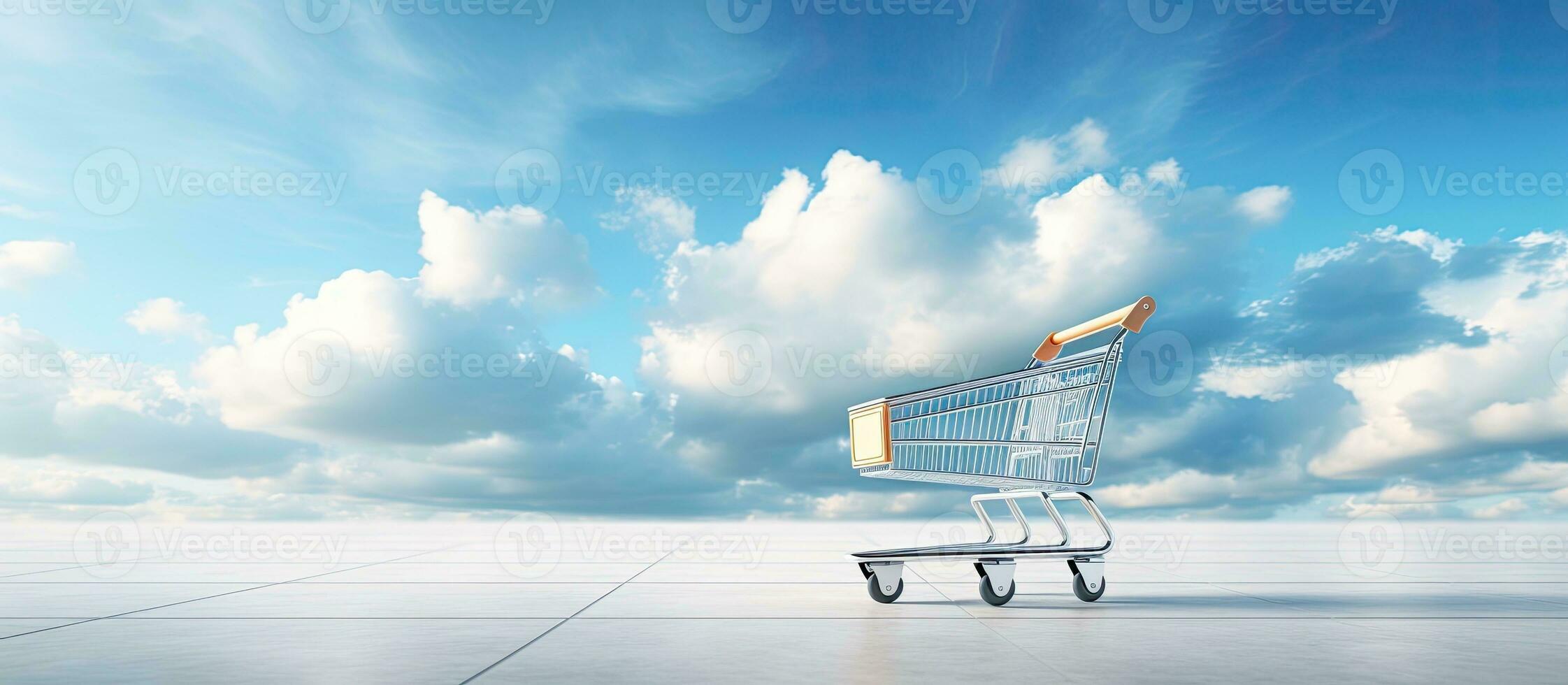 The shopping cart has a blank banner attached to it, providing space for creative designs and photo