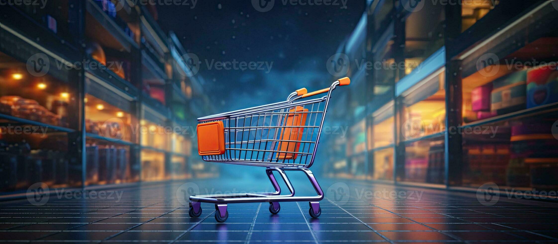 The shopping cart has a blank banner attached to it, providing space for creative designs and photo