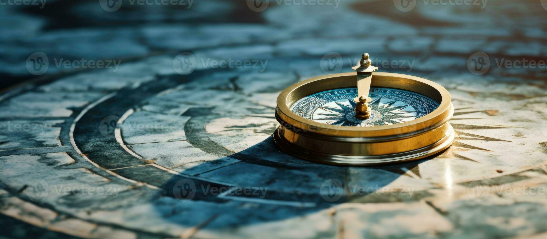 Old compass placed on a stone floor background with room for copy. photo