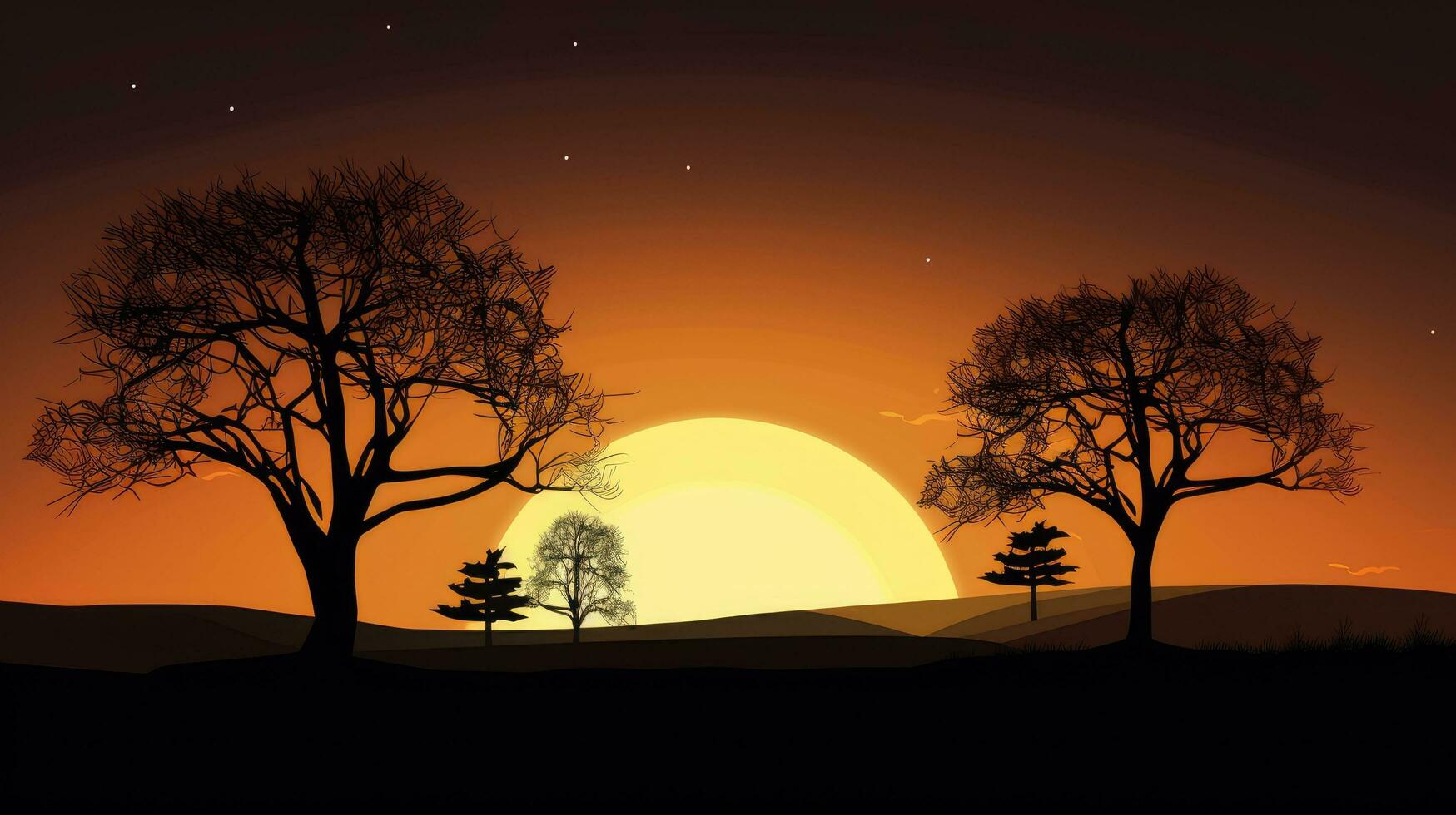 Nighttime landscape with dark tree outlines photo