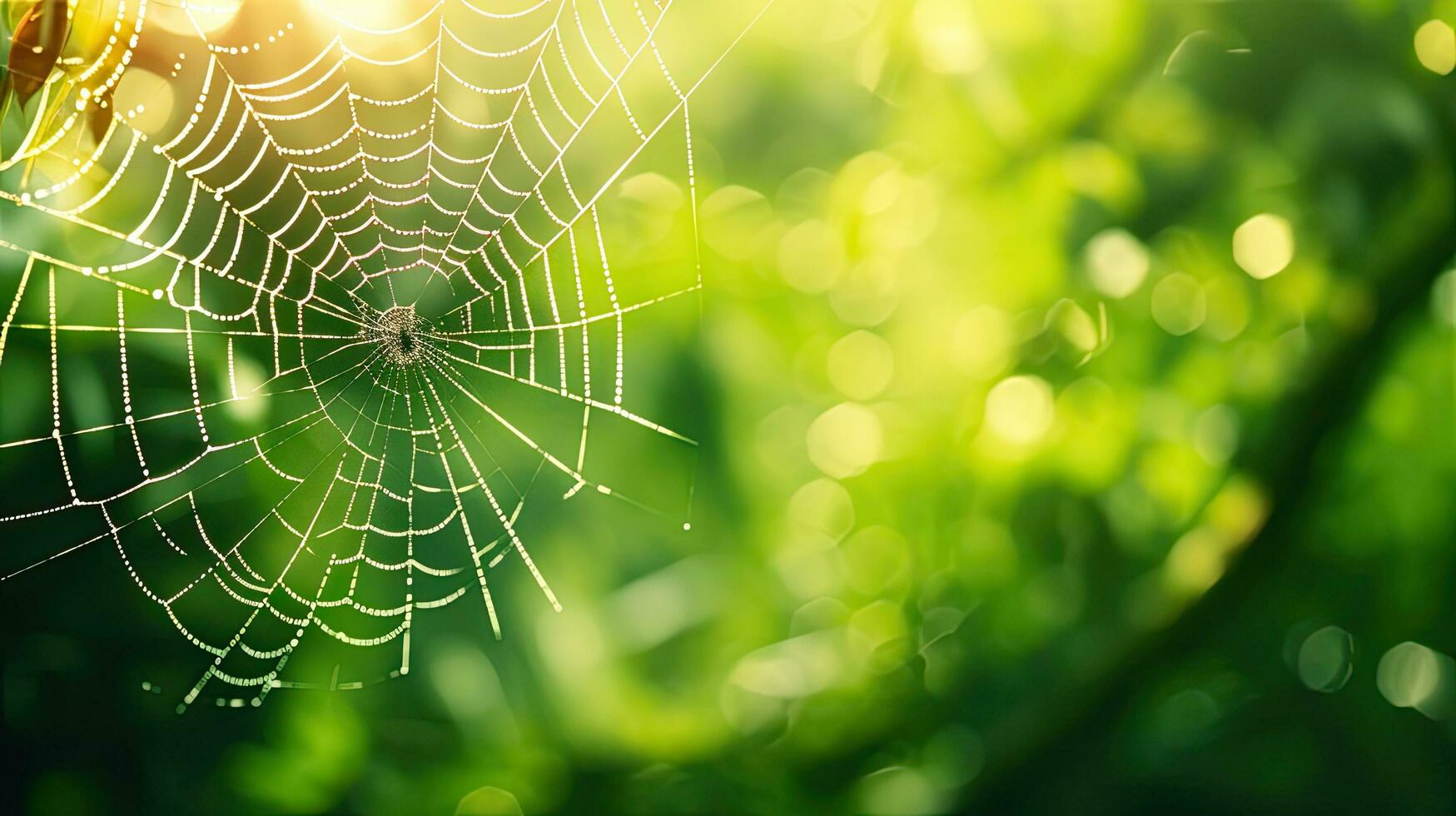 alto calidad foto de un araña en un web en un verde antecedentes con selectivo atención