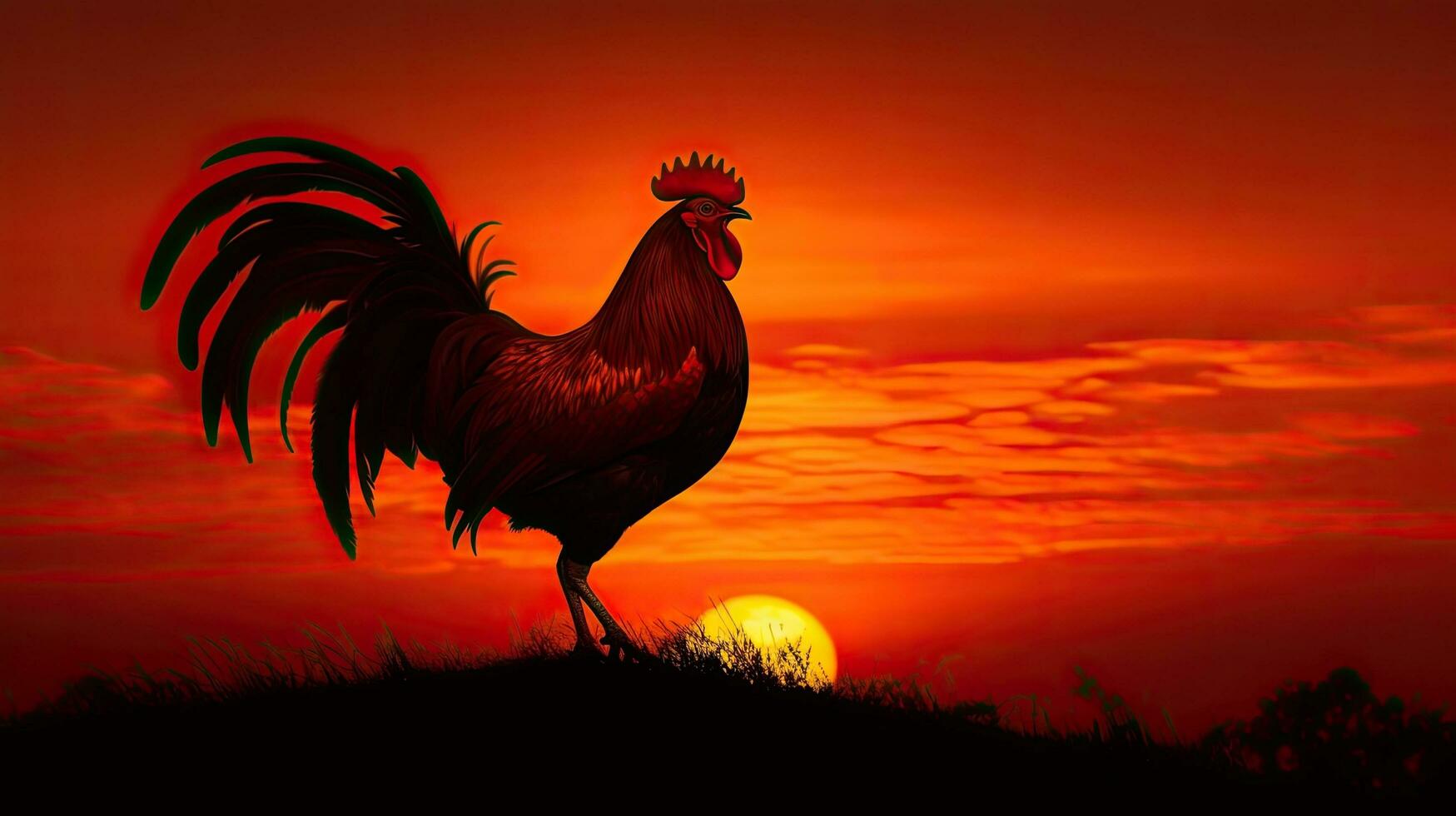 Morning sunrise casts rooster shadow photo