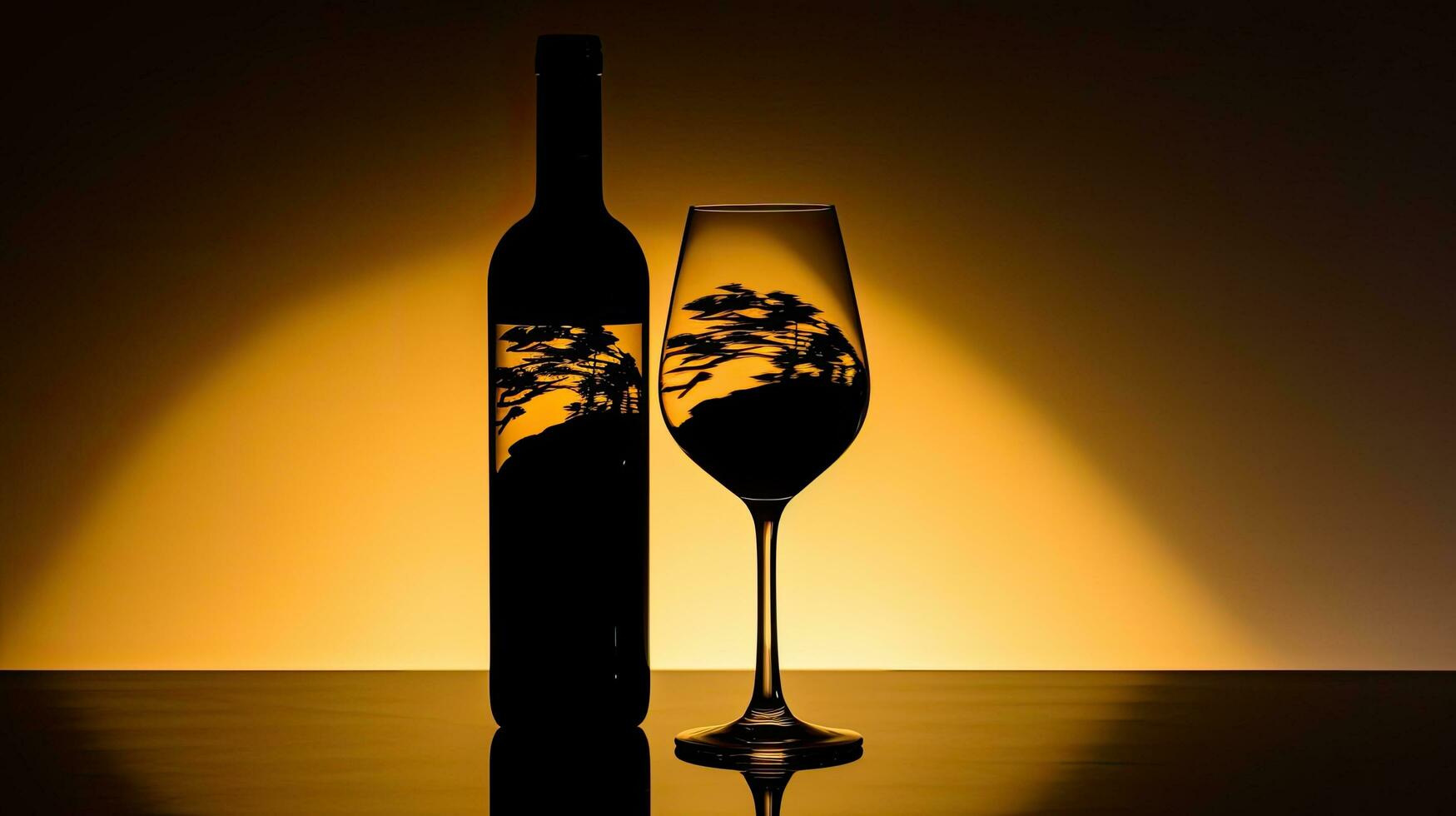 studio shot of a wine glass and an alcohol bottle in silhouette photo