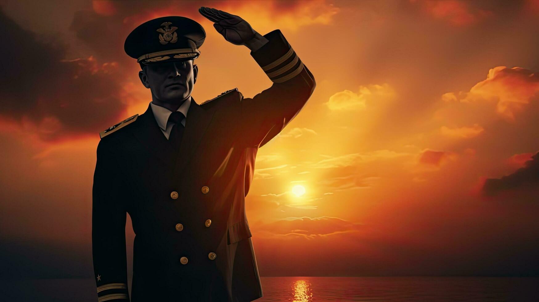 Captain silhouetted against sunset in a digital composite photo