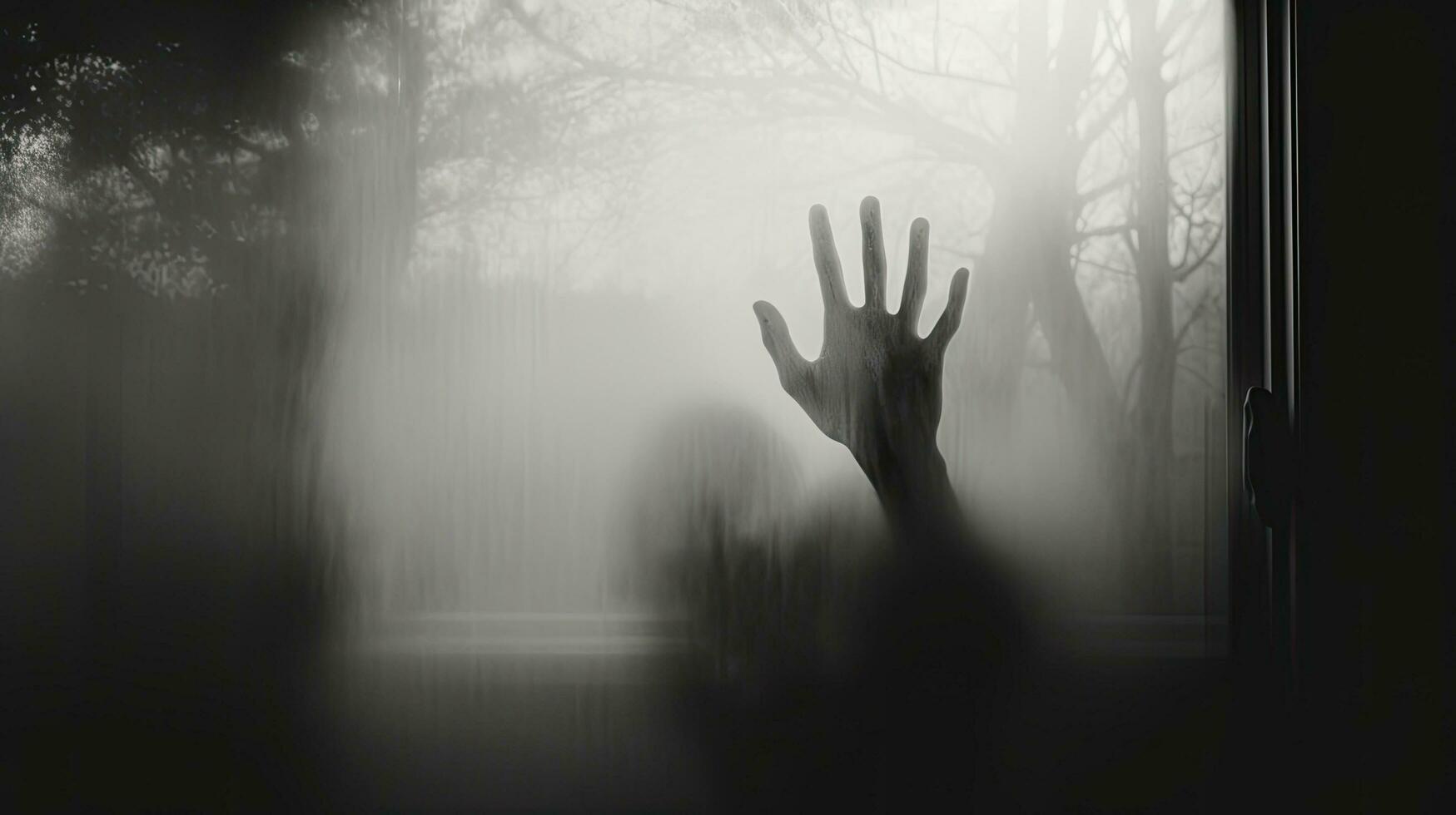 Silhouette of blurred hand on frosty glass Halloween theme photo