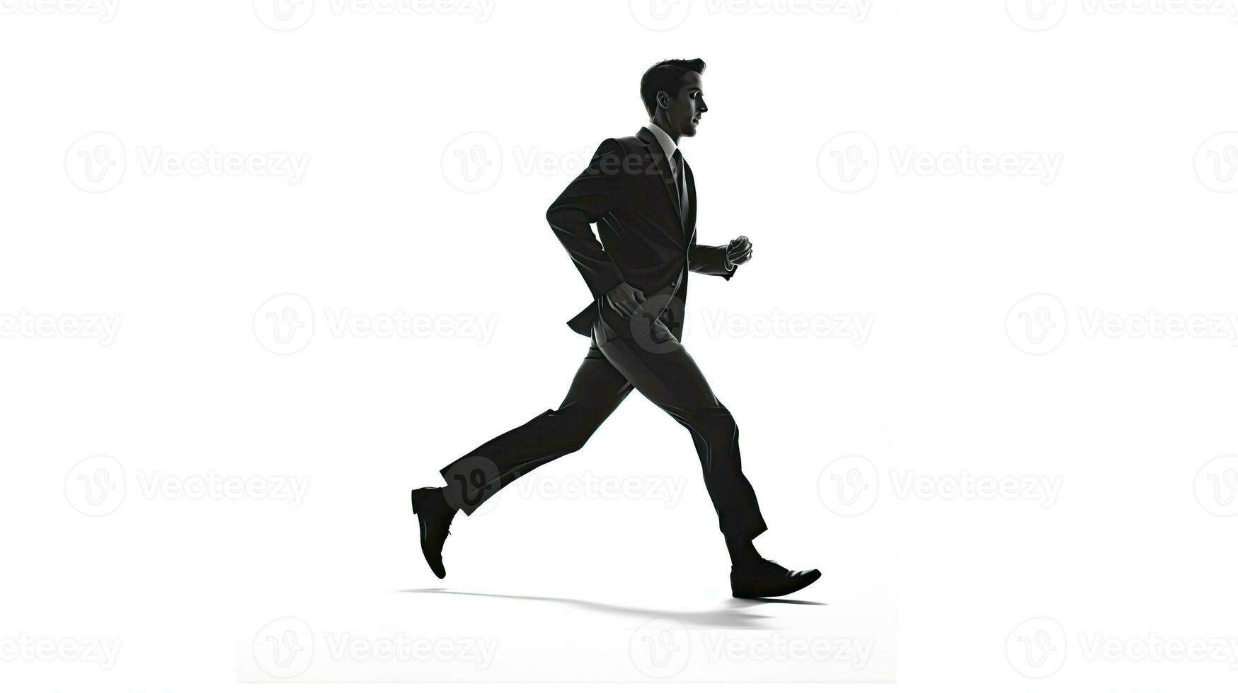 Silhouetted caucasian businessman on white background running photo