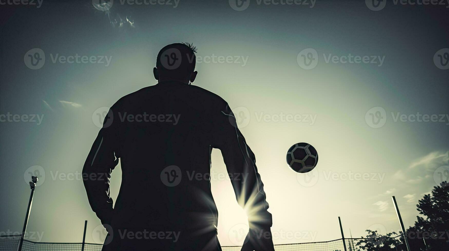 Silhouette of goalkeeper in sport taken from behind photo