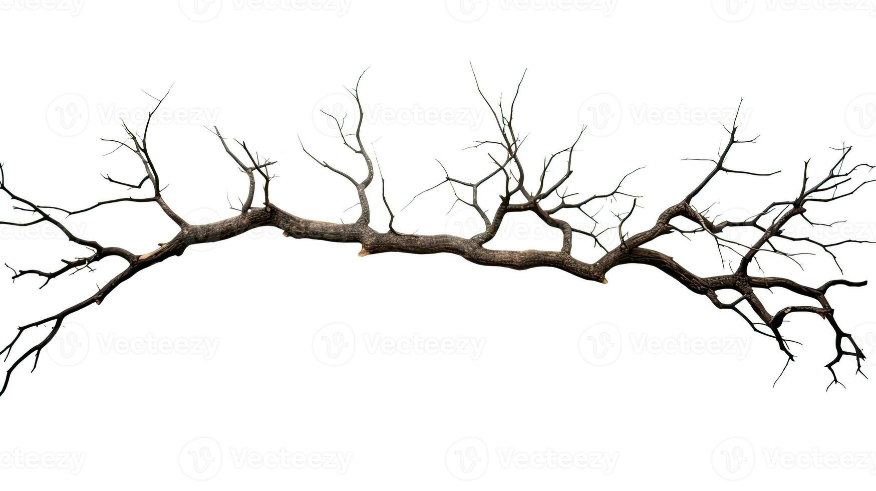 Dead tree branches with cracked bark isolated on white background photo