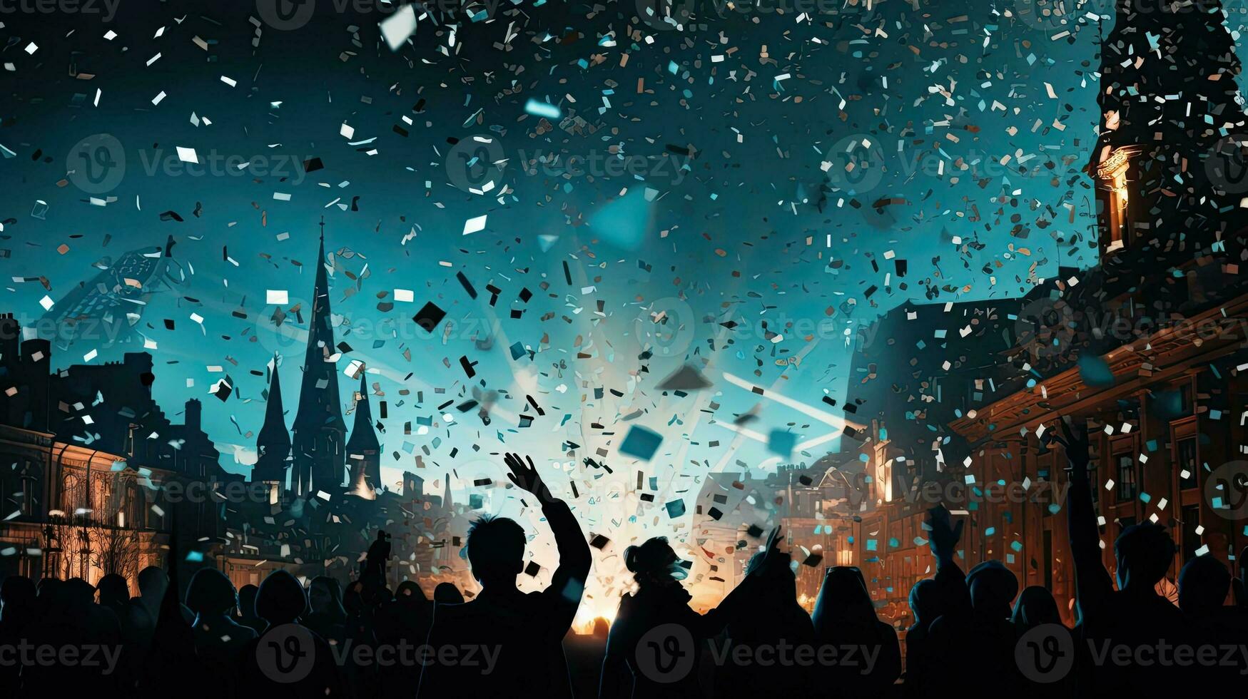 City celebrates with confetti in the air photo