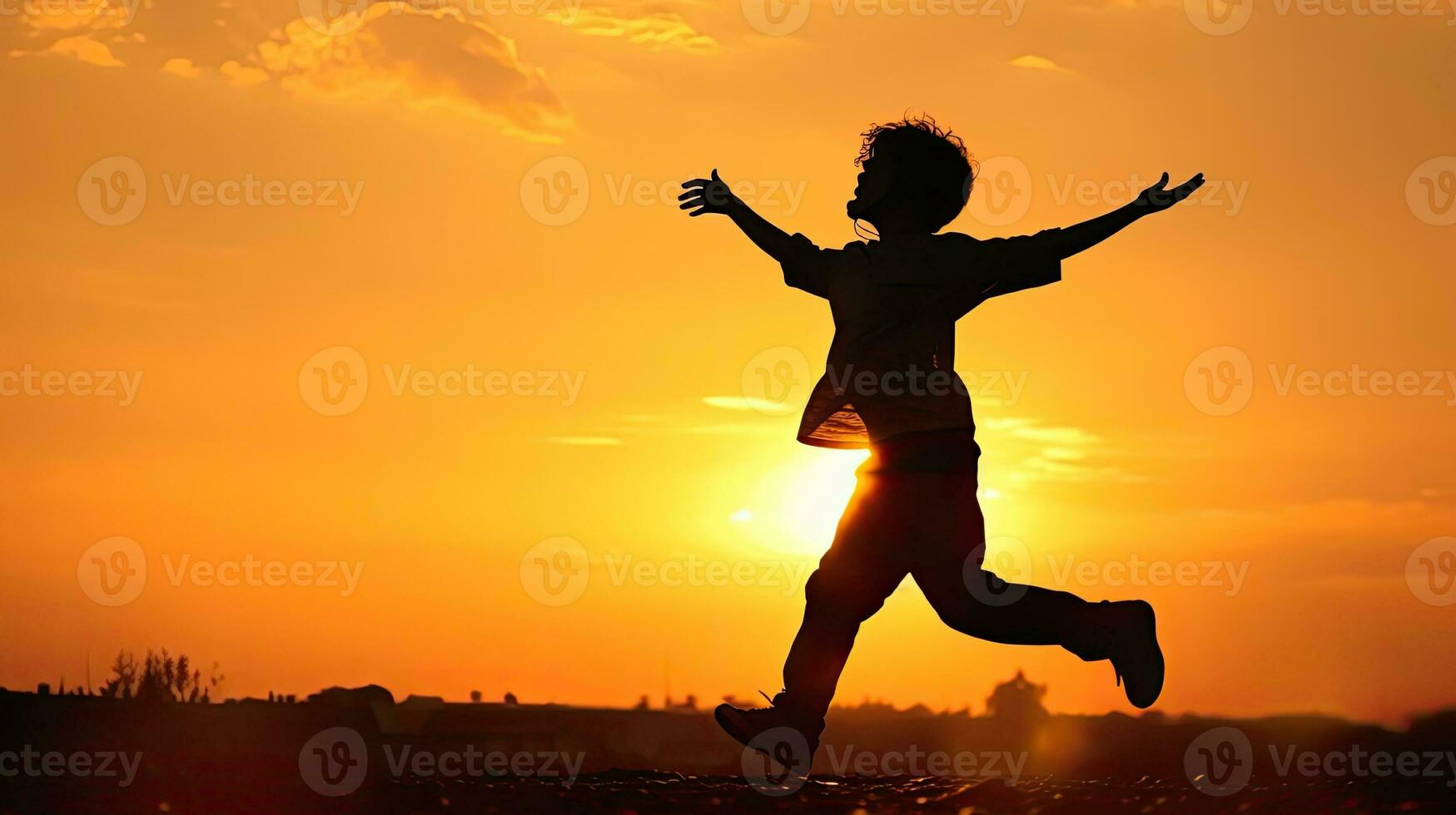 Teenager in headphones dances at sunset photo