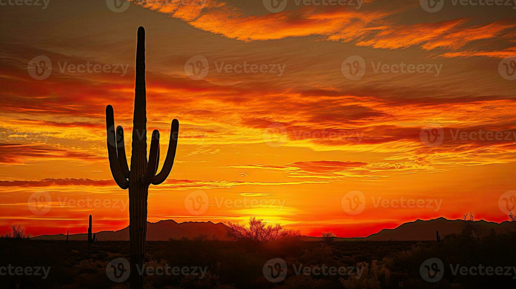 Sonoran Desert sunset with Saguaro s silhouette illuminated photo