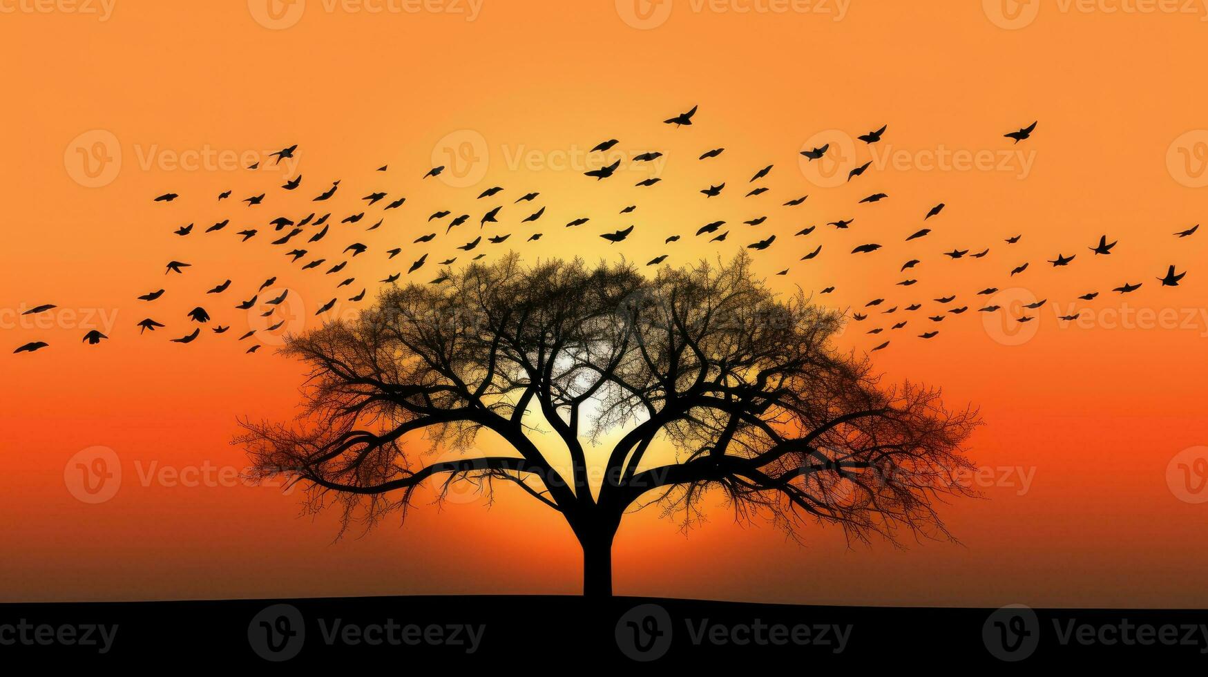 Ideal image for printing or website decoration birds and trees in silhouette photo