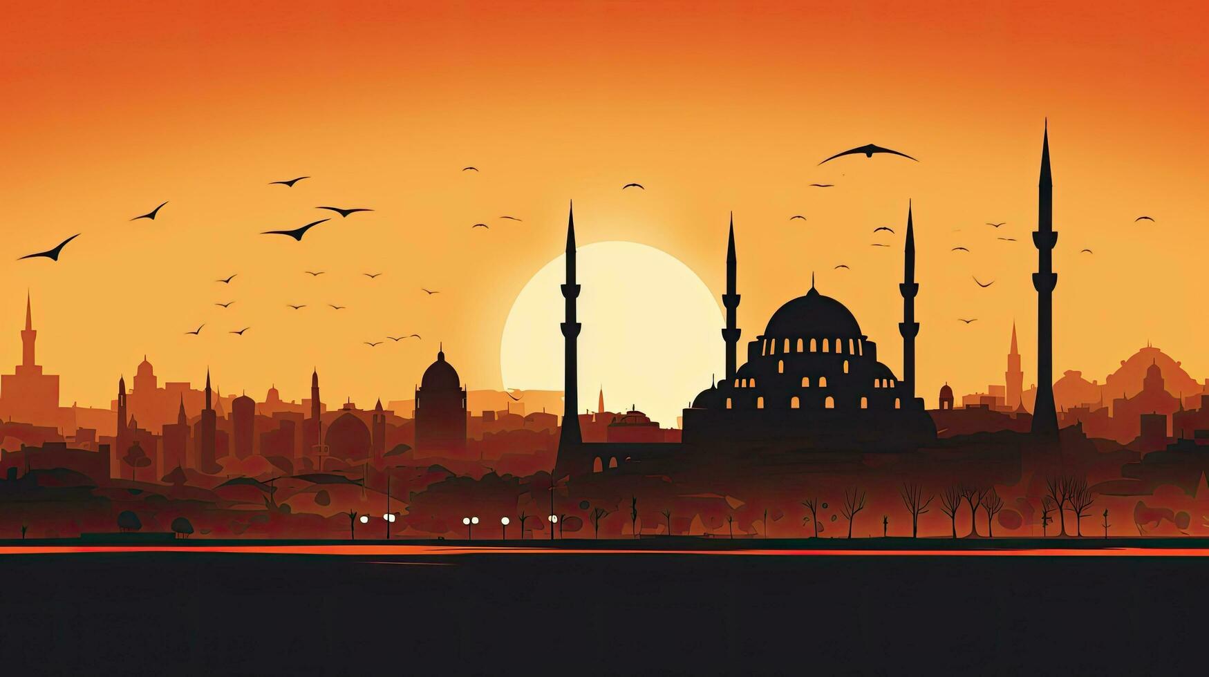 Famous historical Ottoman mosque in Istanbul Turkey popular tourism destination at sunset photo