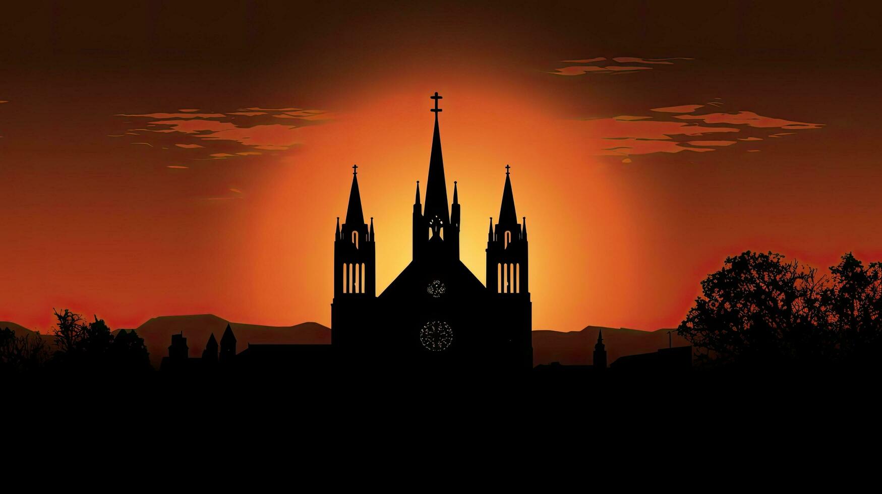 Catholic church silhouette against sunset photo