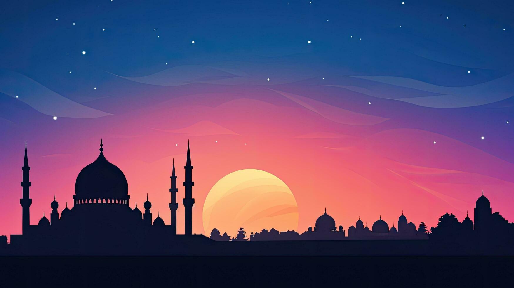 Silhouetted Mosque against colorful Ramadan sky photo