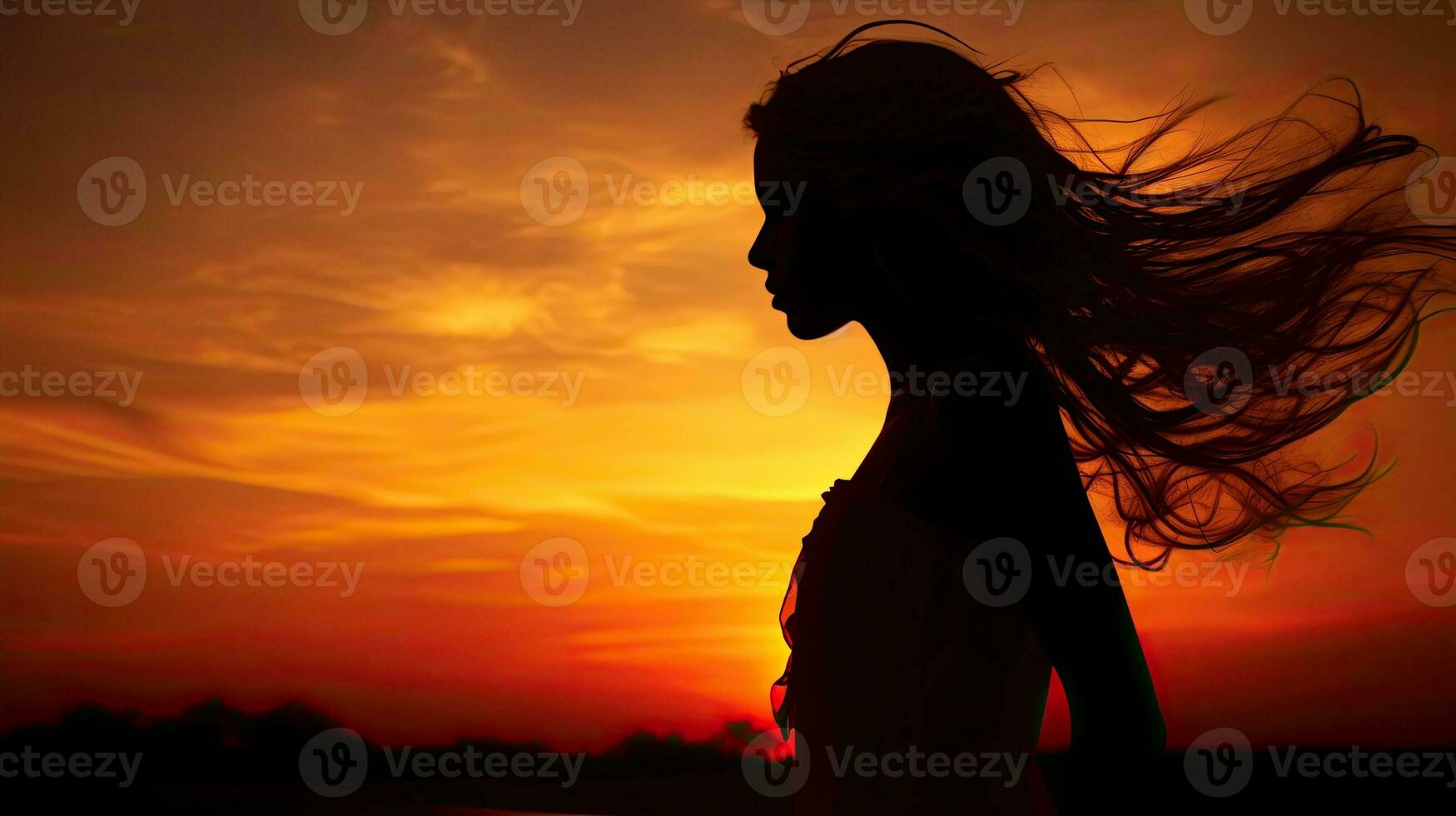Girl s silhouette stands out against the sunset photo