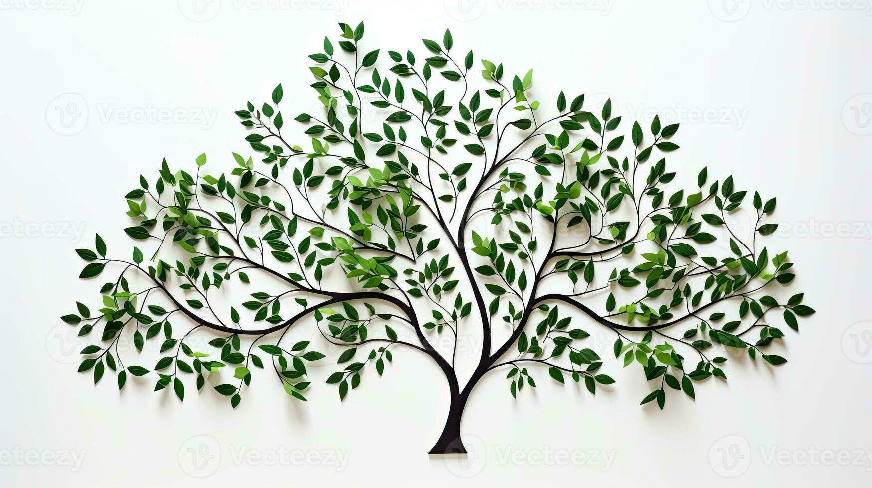 Green leafy tree silhouette on a white background representing nature Flat lay with a creative and aesthetic concept photo