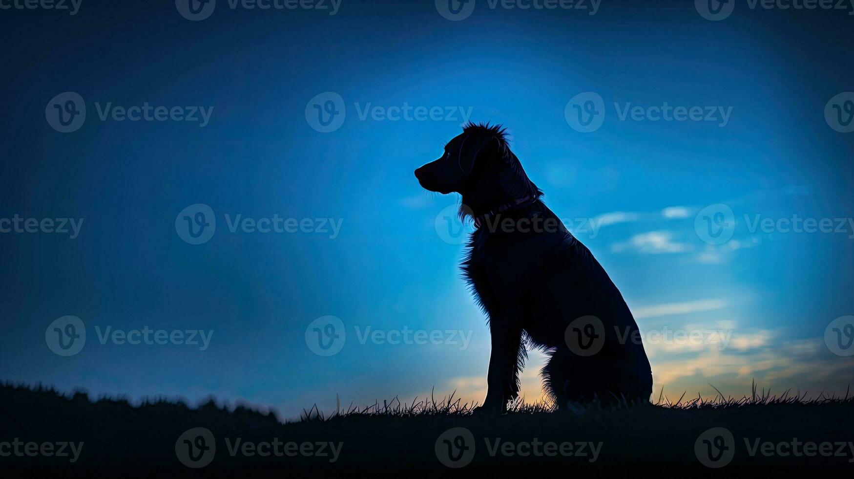 Evening blue hour illuminates dog in silhouette photo