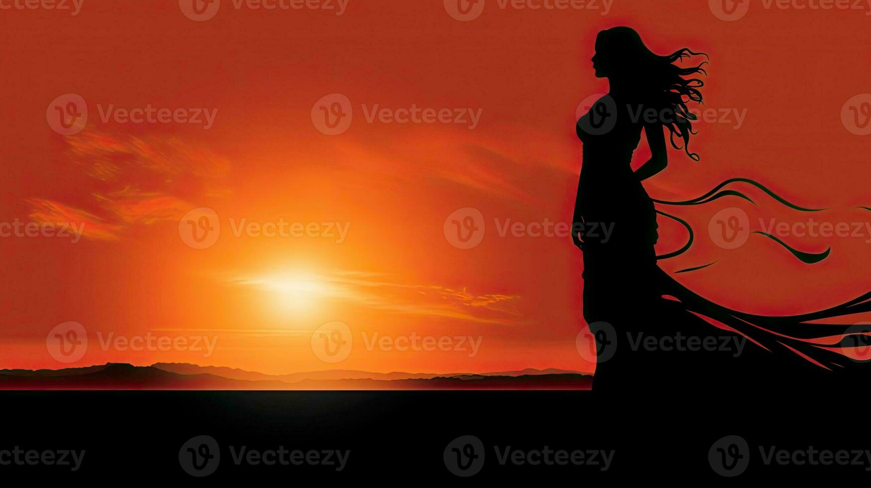 Appreciating the Sunset Woman s Silhouette at Nightfall photo