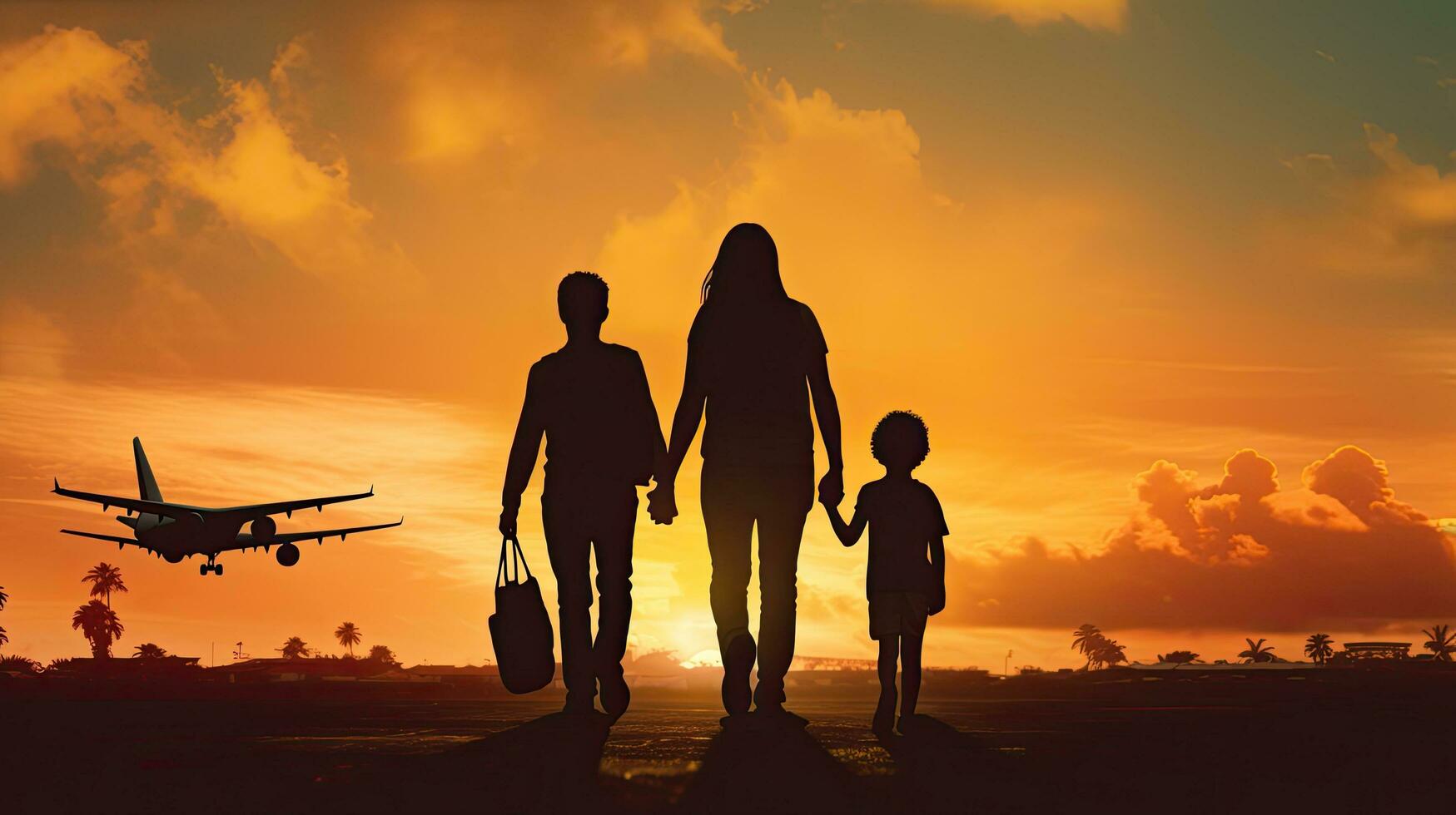 Outline of family and plane photo