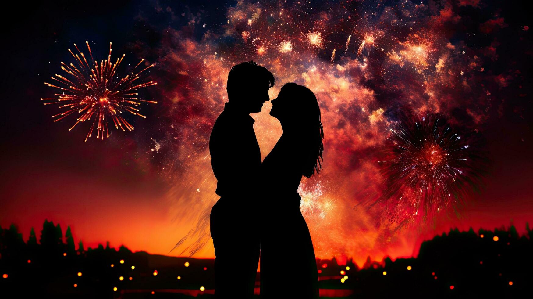 enamorado Pareja con fuegos artificiales en el antecedentes foto