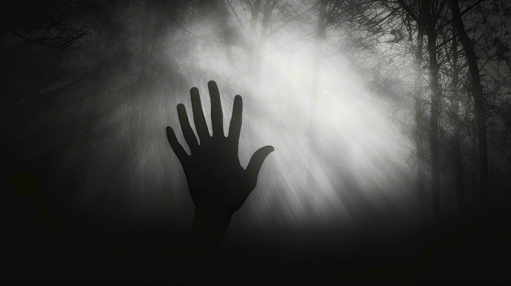 Silhouetted hand behind frosted glass Halloween theme photo