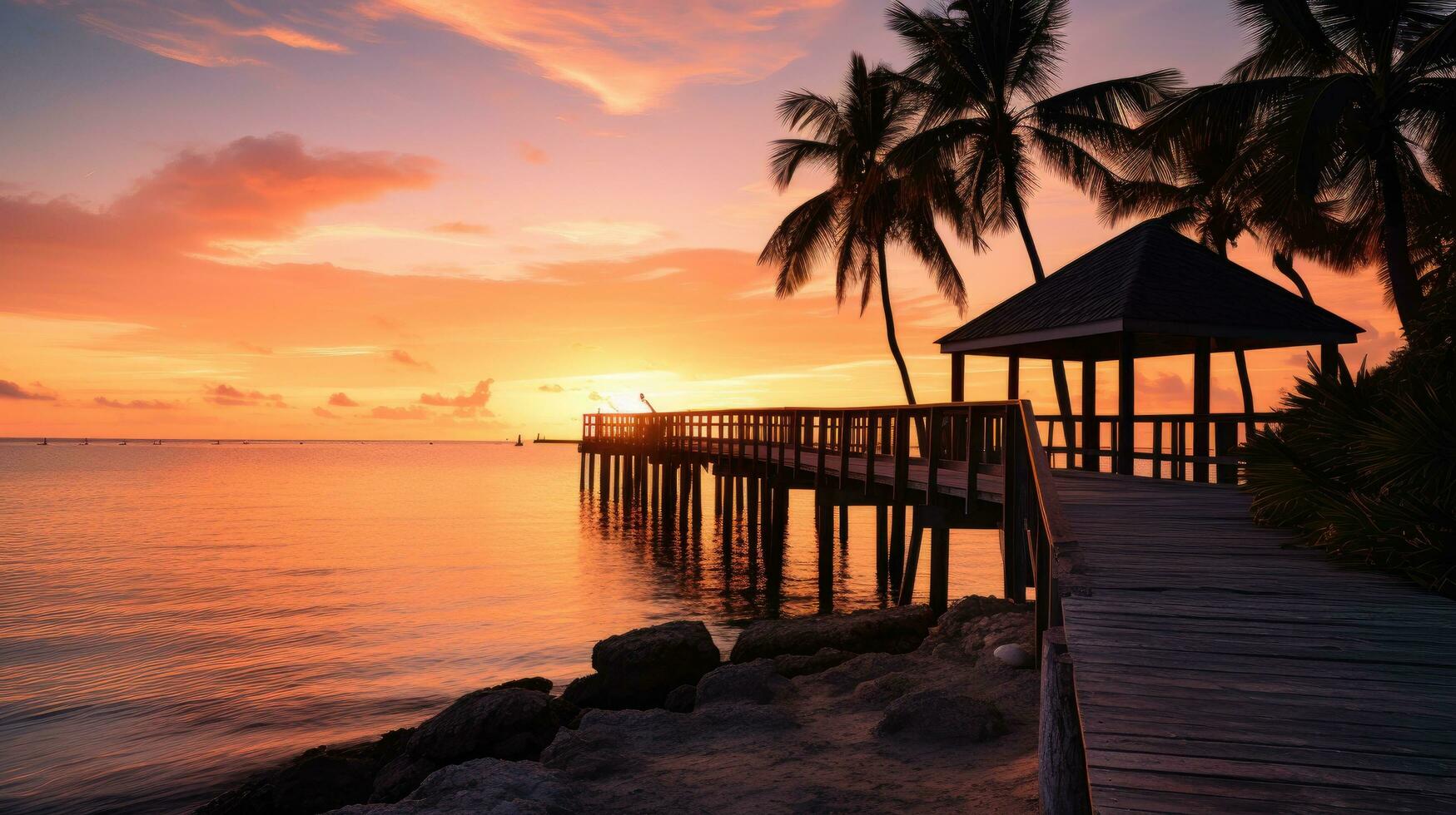 Sunrise at a dock in Islamorada Florida Keys photo