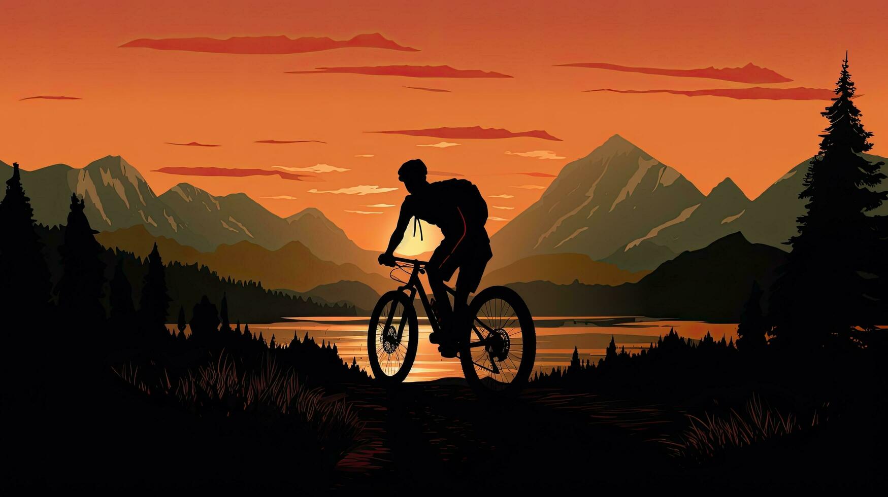 A man is mountain biking at night by himself photo