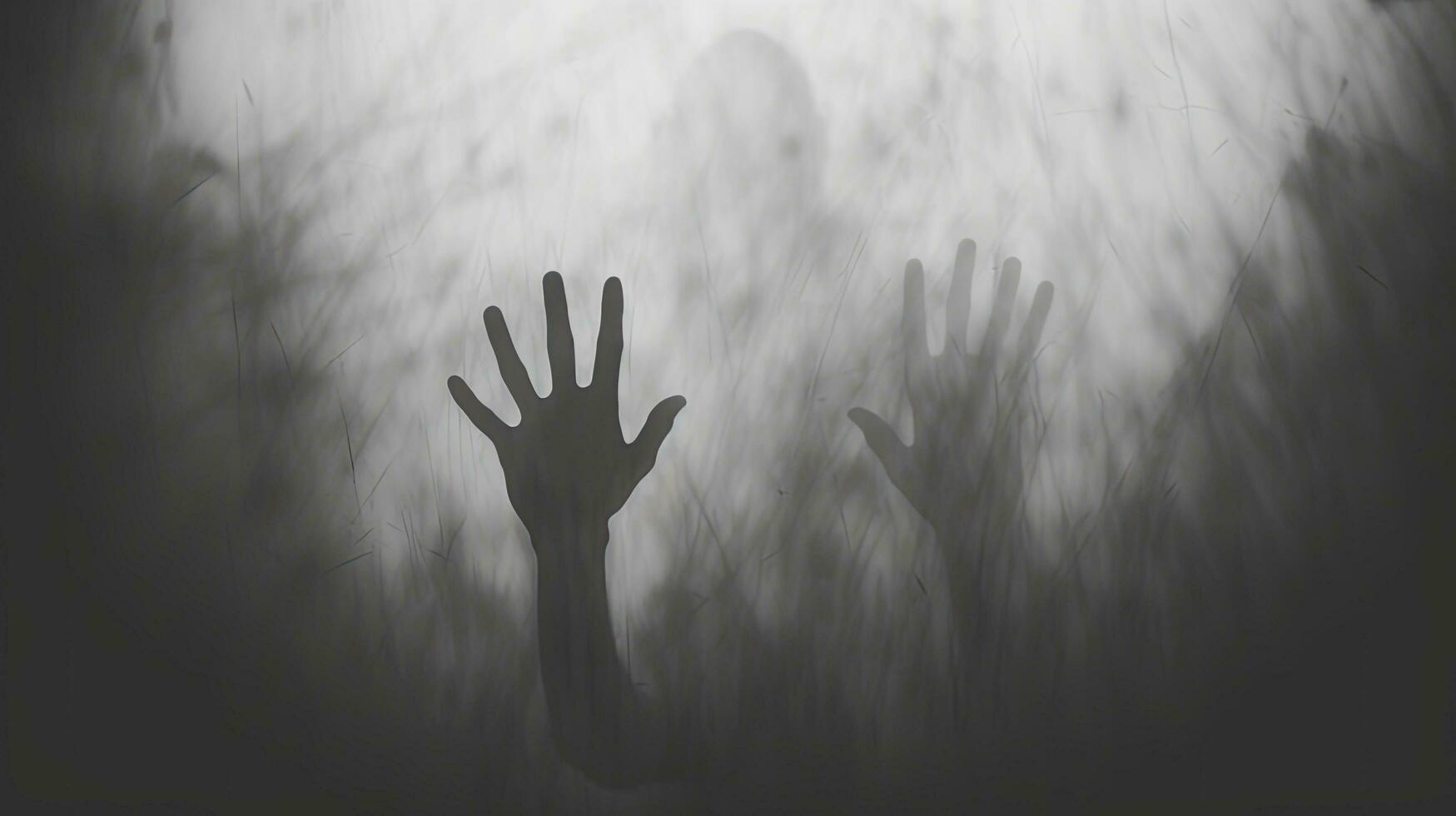 Halloween themed blurred hand shadow on frosted glass in monochrome photo