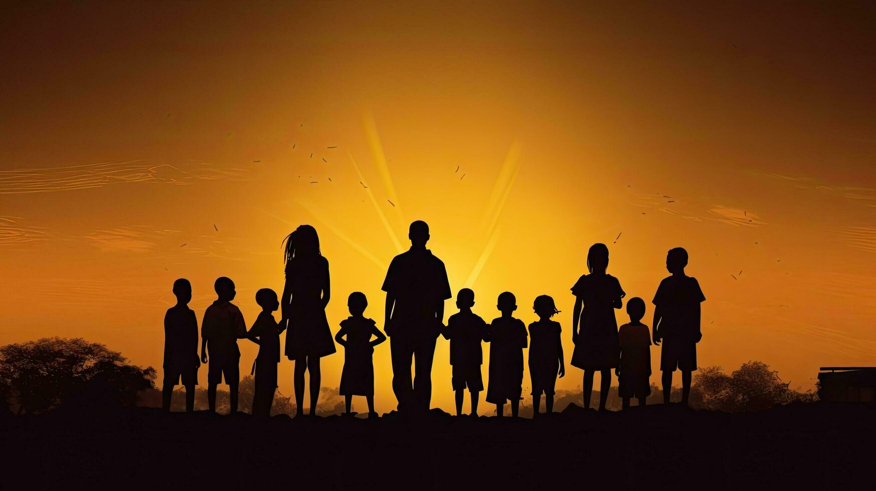 Group of refugee children worshiping and praying expressing hope and freedom on World Kids Day Diversity faith and celebration of Juneteenth and World Refugee Day Friends u photo