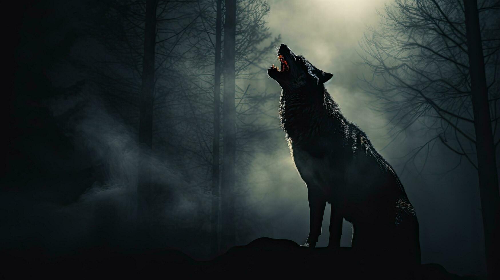 Halloween themed art of wolf silhouette against foggy background photo