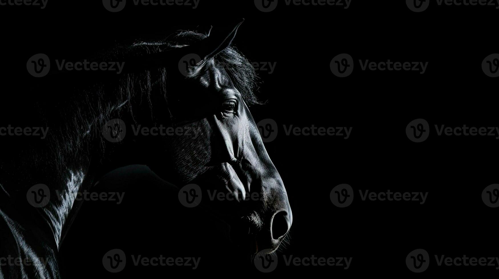 Black background with isolated horse silhouette photo