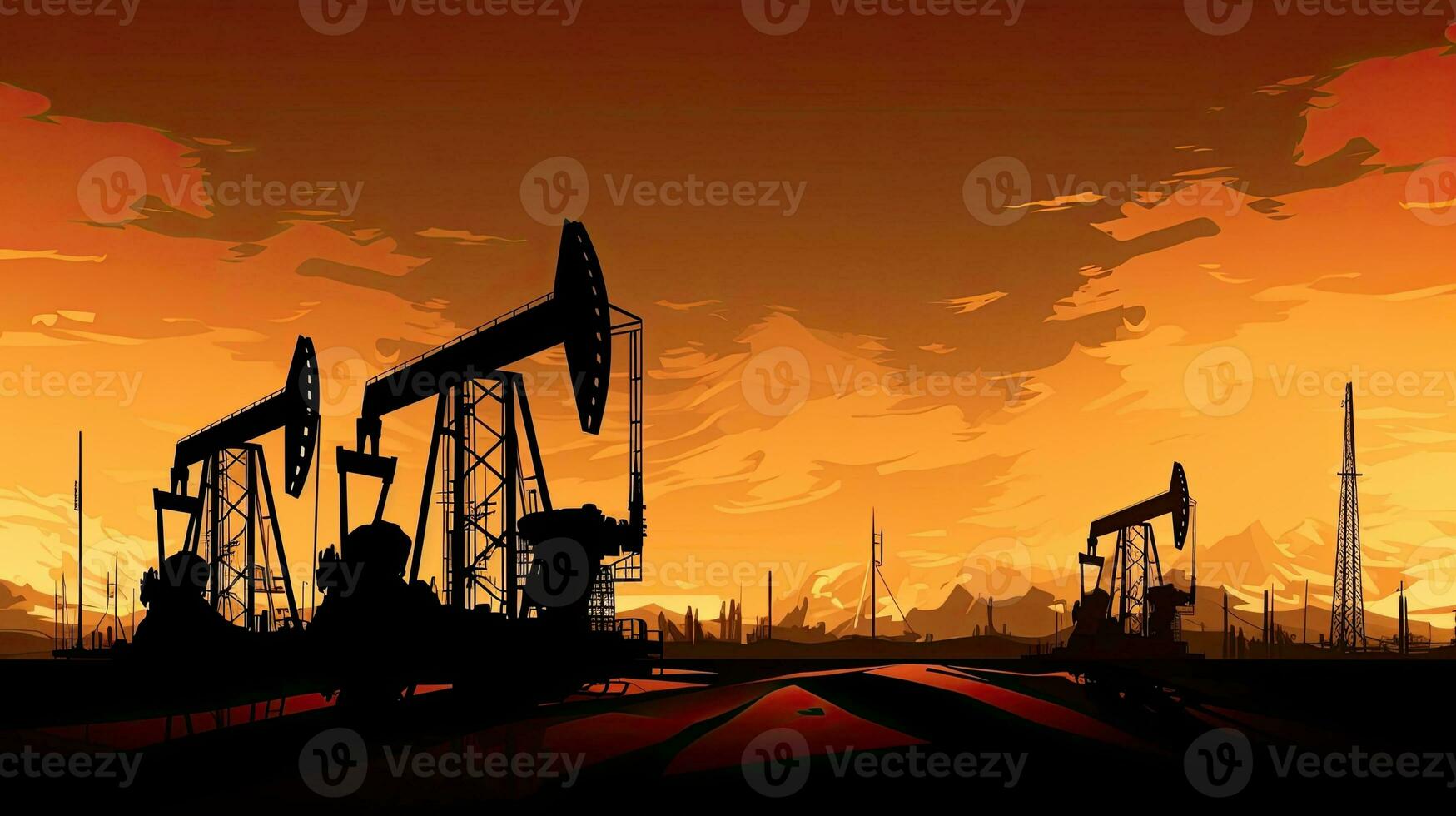 War induced fluctuation in oil prices Concept of capping oil prices Drilling rigs in desert oilfield Extracting crude oil from the earth Production of petroleum photo