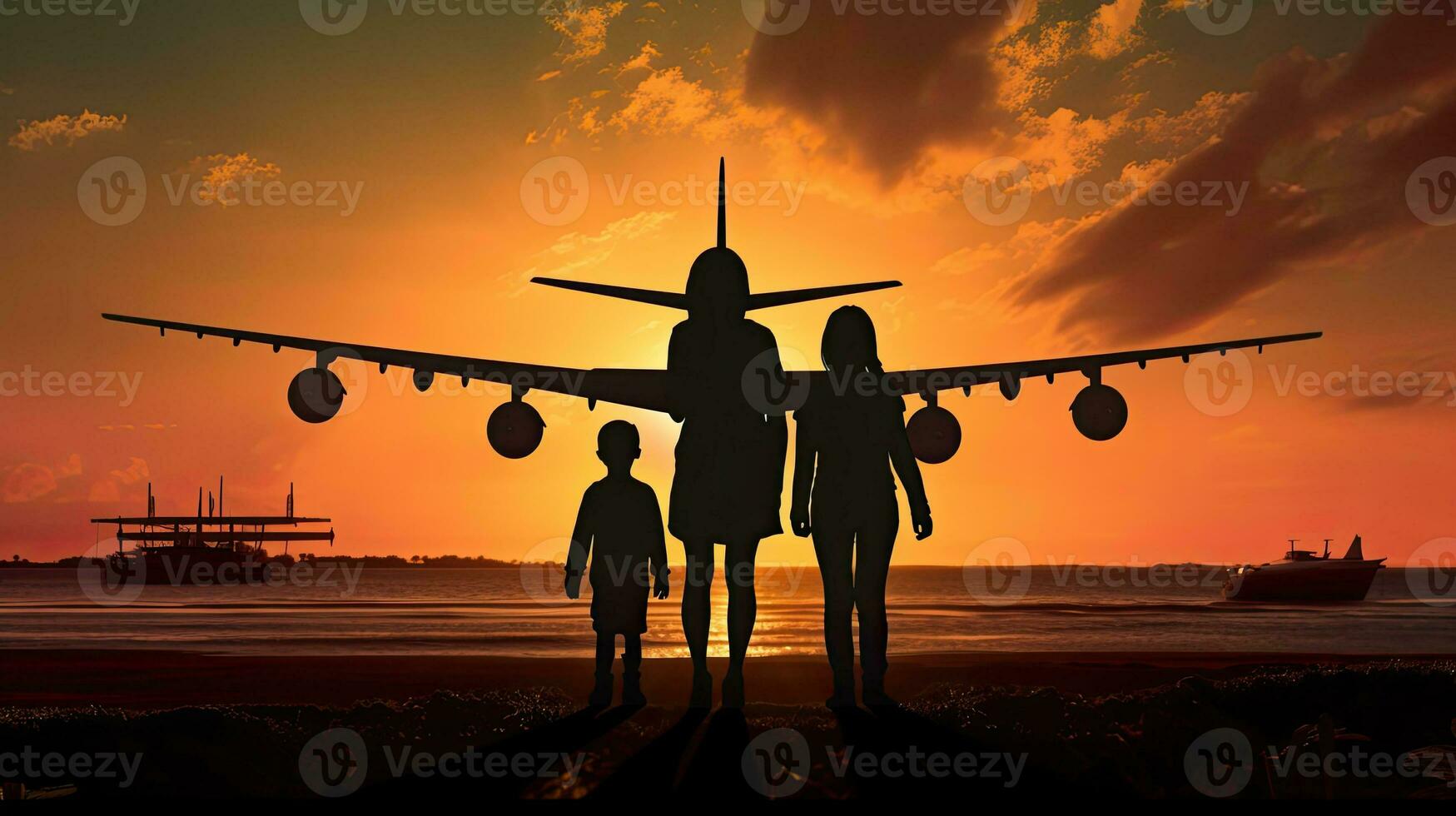 Outline of family and plane photo