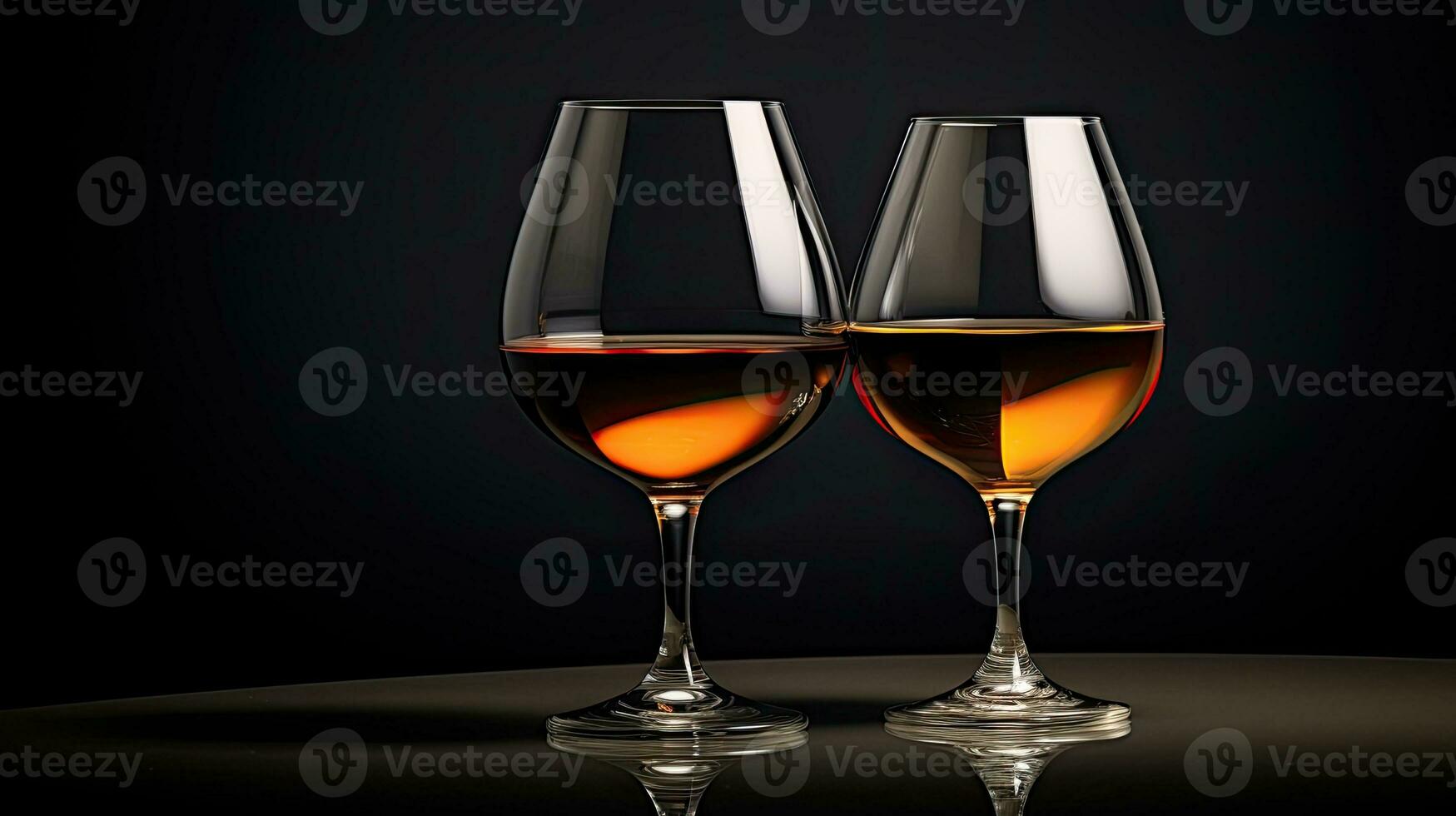 Glasses for wine and cognac with black bottom and glass photo