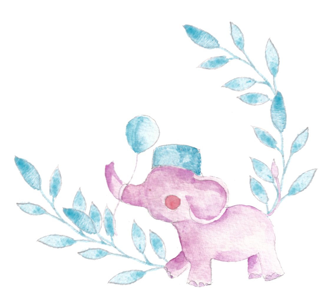 Cute Pink Elephant Watercolor Wreath png