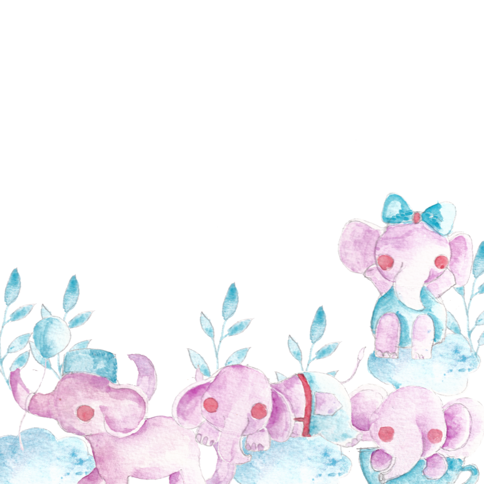 Cute Pink Elephant Watercolor Border png