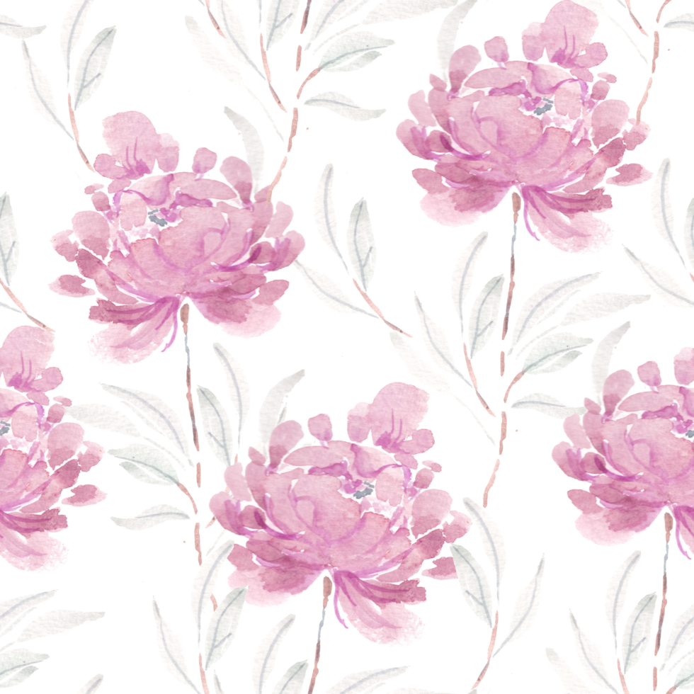 Purple Abstract Peony Watercolor Flower Seamless Pattern png