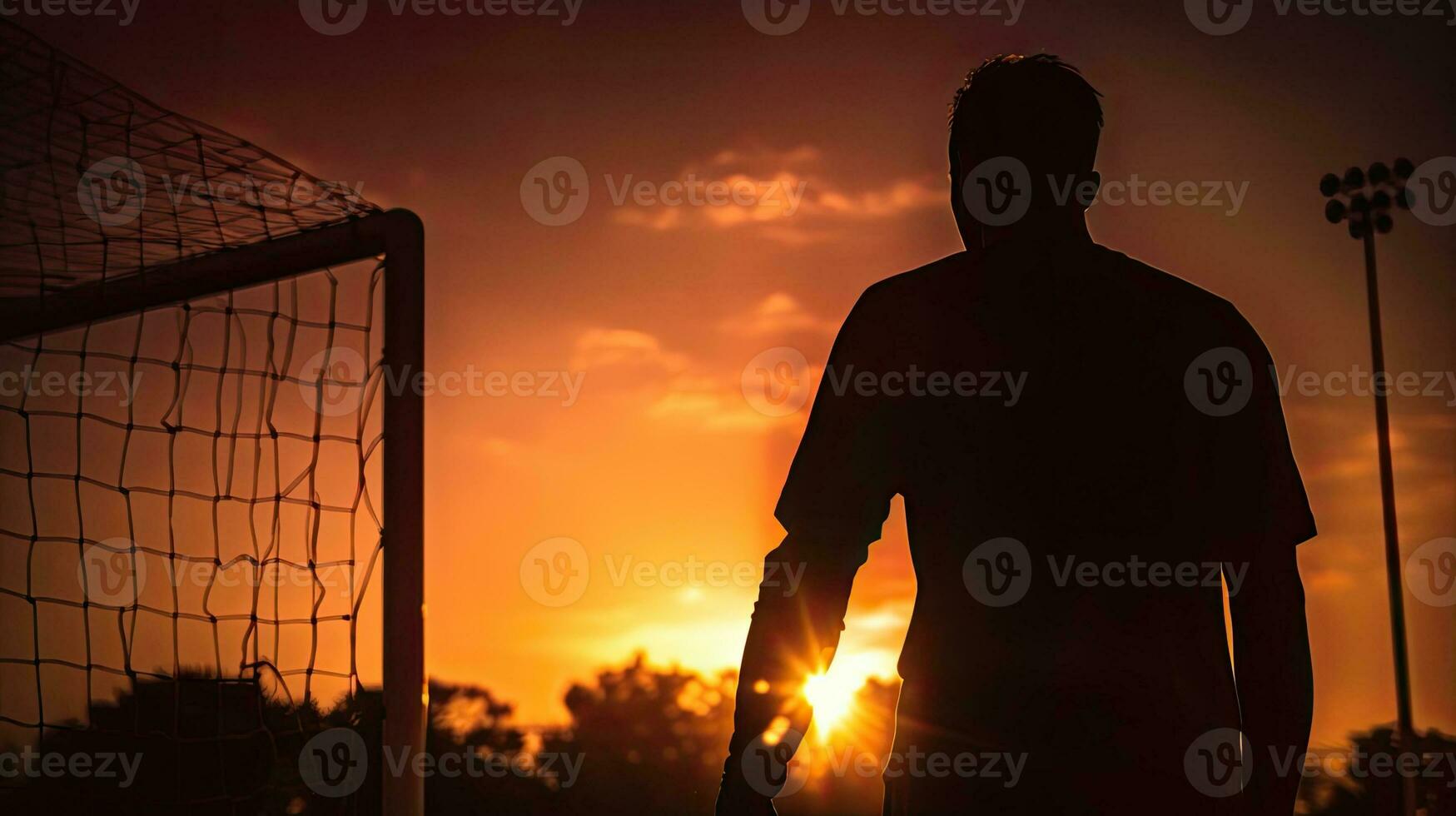 Silhouette of goalkeeper in sport taken from behind photo