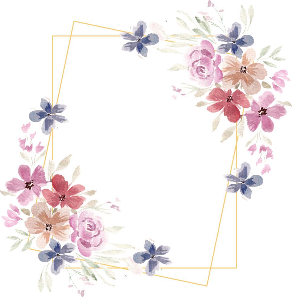 Vintage Pink and Blue Rose Watercolor Flower Frame png