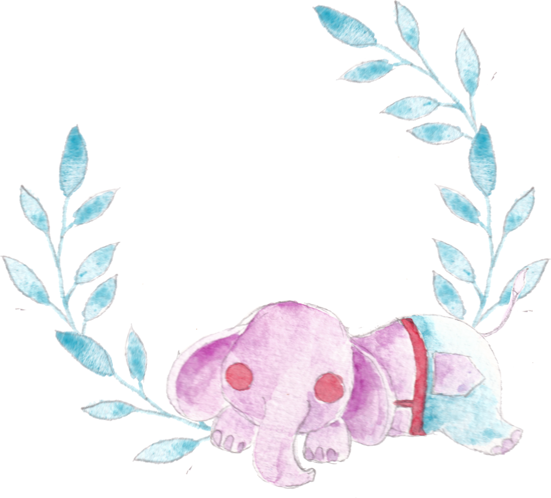 Cute Pink Elephant Watercolor Wreath png