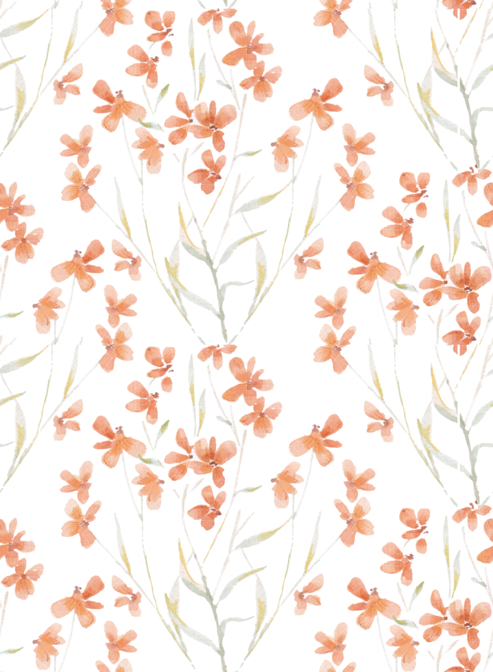 Orange Watercolor Wild Flower Seamless Pattern png