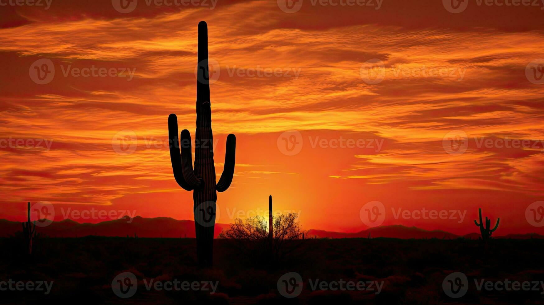 Sonoran Desert sunset with Saguaro s silhouette illuminated photo