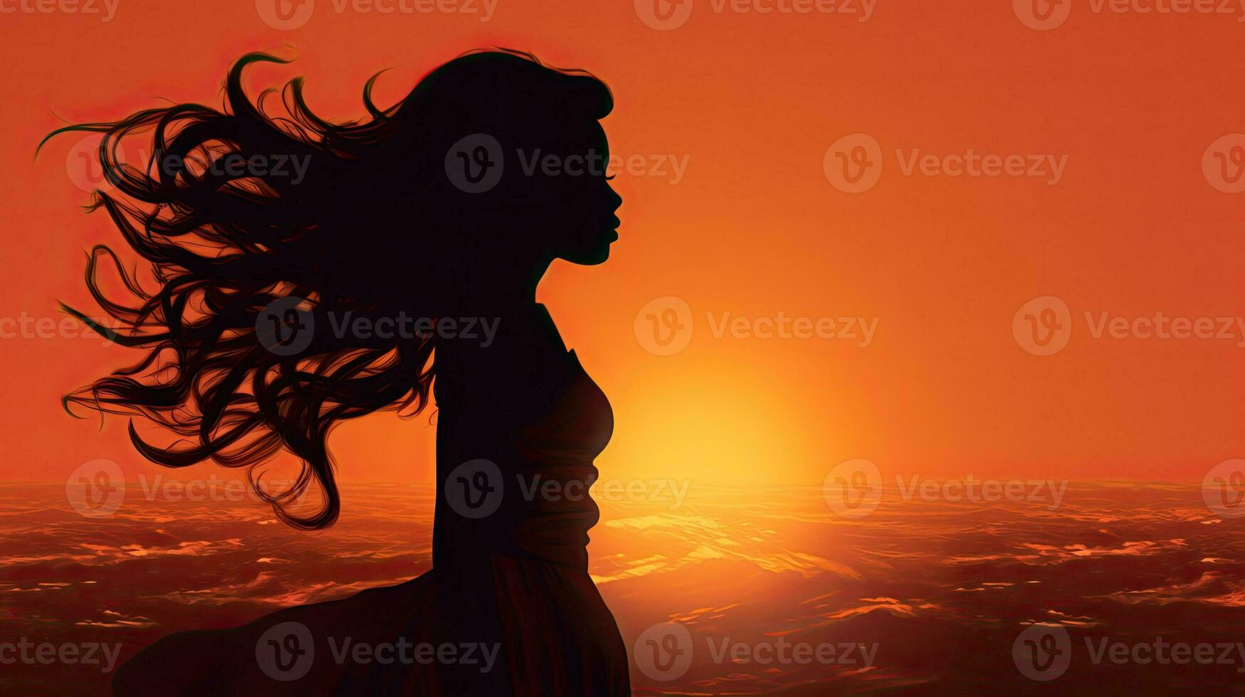 Girl s silhouette stands out against the sunset photo