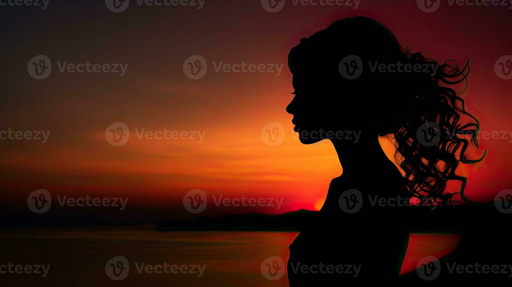 Appreciating the Sunset Woman s Silhouette at Nightfall photo