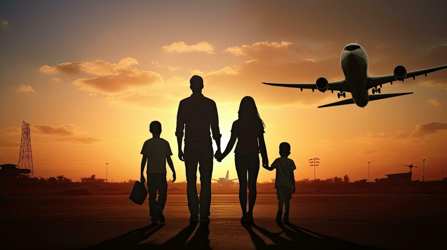 Outline of family and plane photo