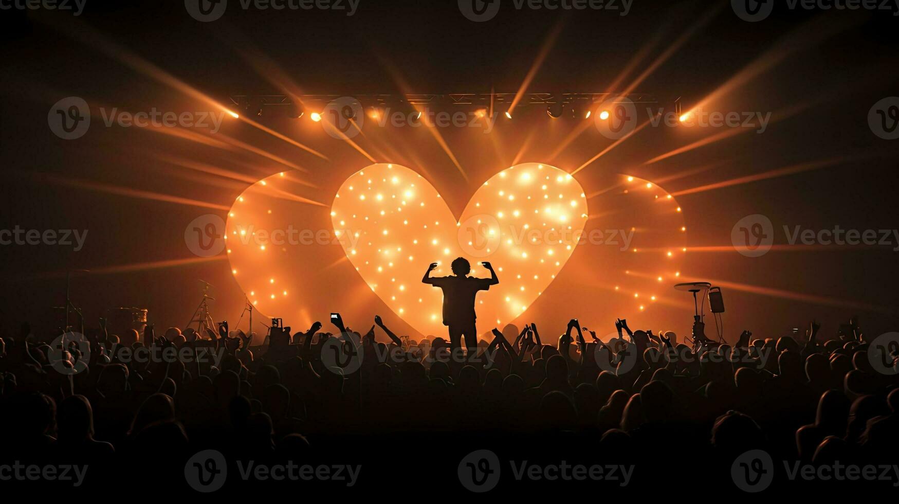 Person expressing love for favorite band at concert shown in black silhouette photo