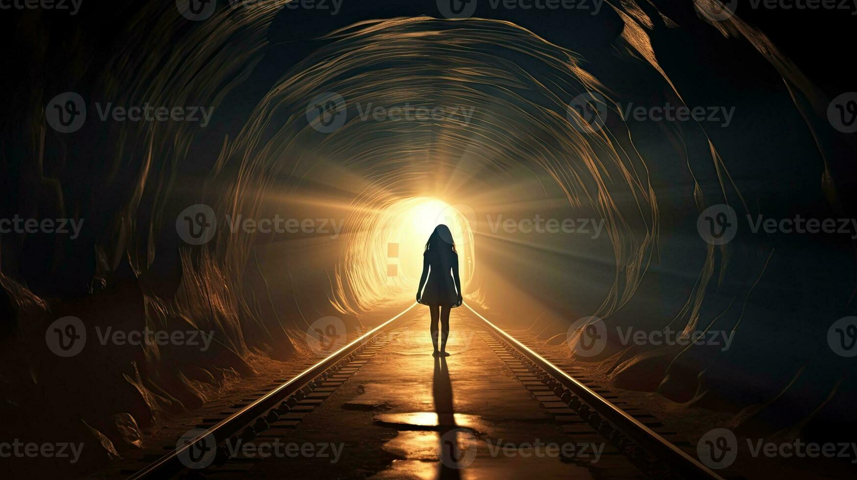 A woman transforms through the mysterious tunnel embracing the unknown photo