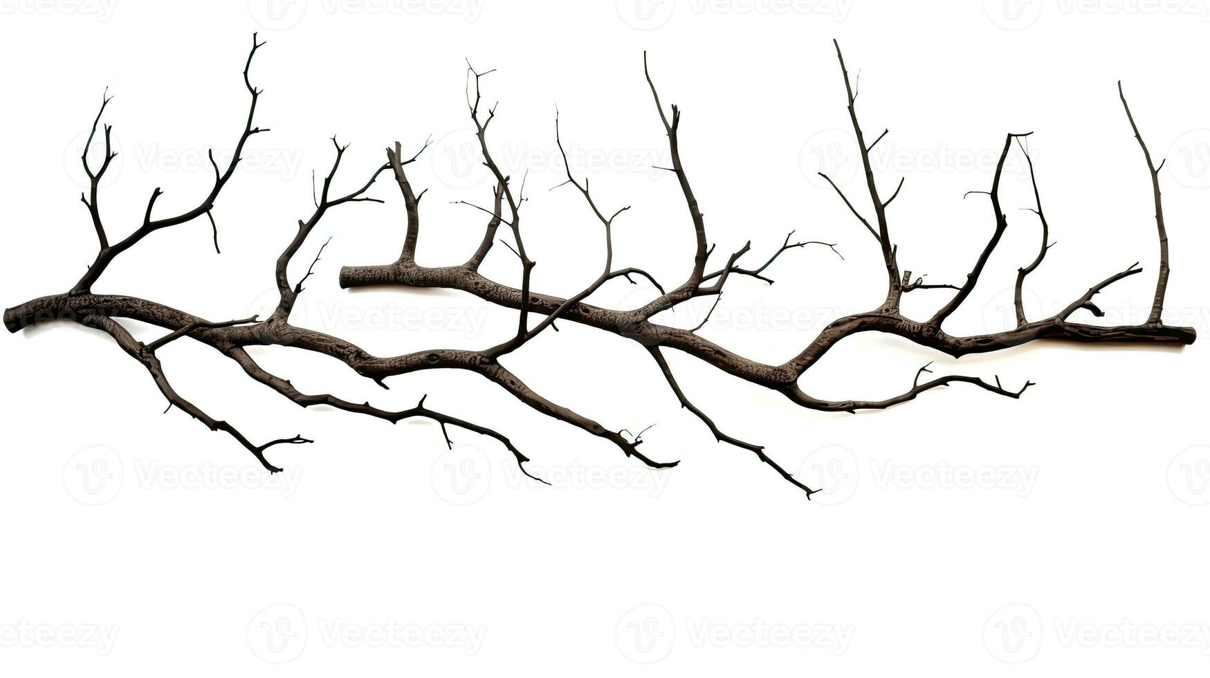 Dead tree branches with cracked bark isolated on white background photo